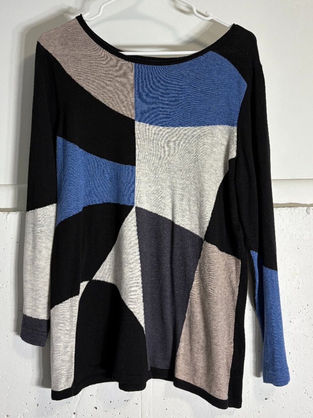 NIC+ZOE Black Geometric Color Block Knit Sweater